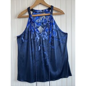Elie Tahari Shirt Women Large Blue sleeveless V-neck